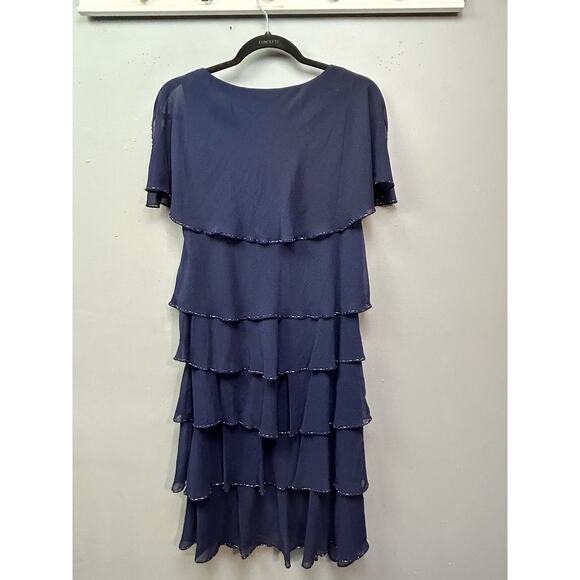 Patra Tiered Beaded Dress Womens 10 V-Neck Flutter Sleeve Special Occasion Party - Picture 2 of 9